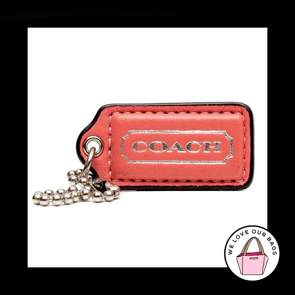 2" Medium COACH PINK LEATHER Nickel Key Fob Bag Charm Keychain Hang Tag